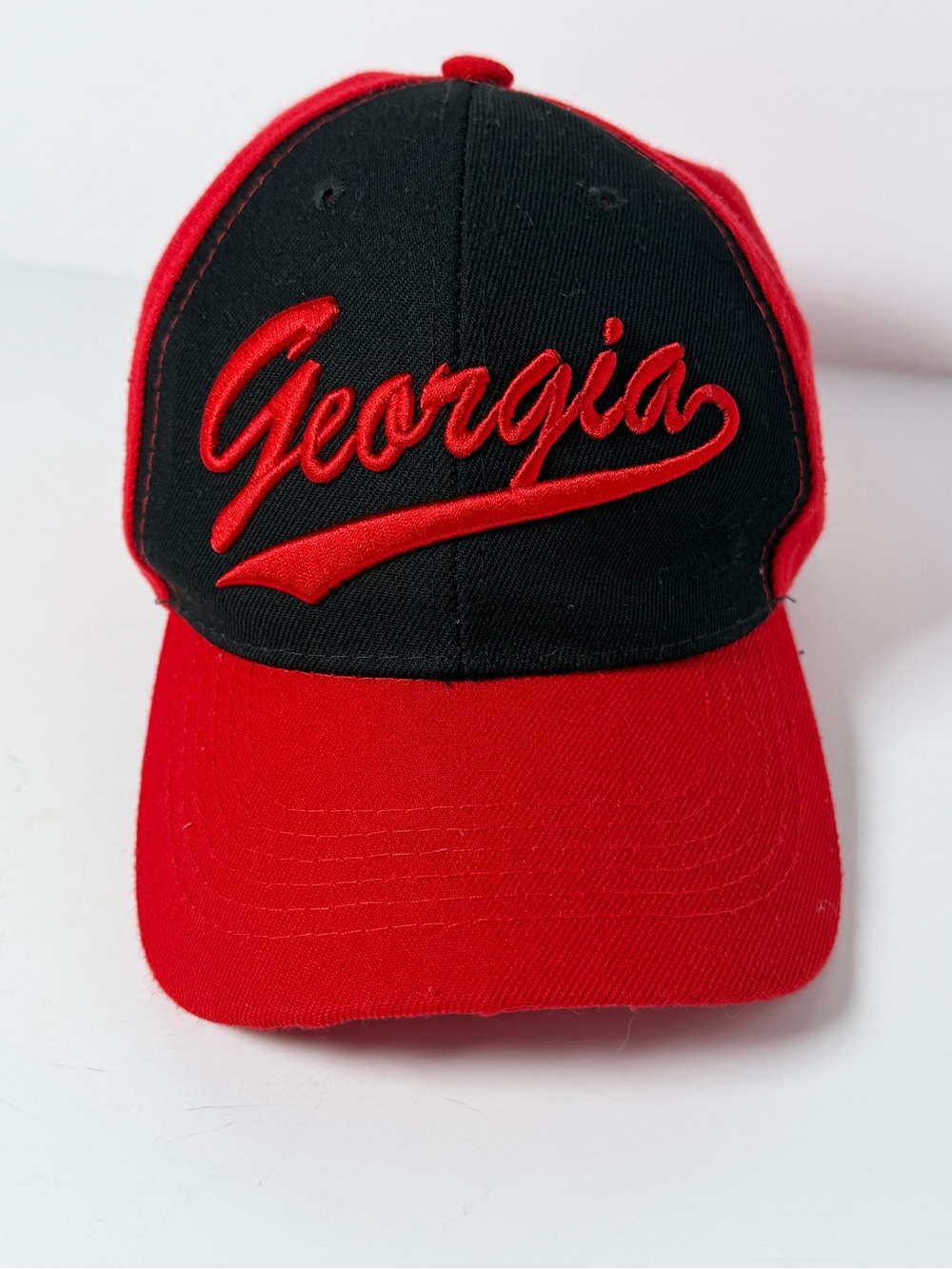 Vintage Georgia Bulldogs Hat Cap Snapback Strapback Retro Script Red Black UGA